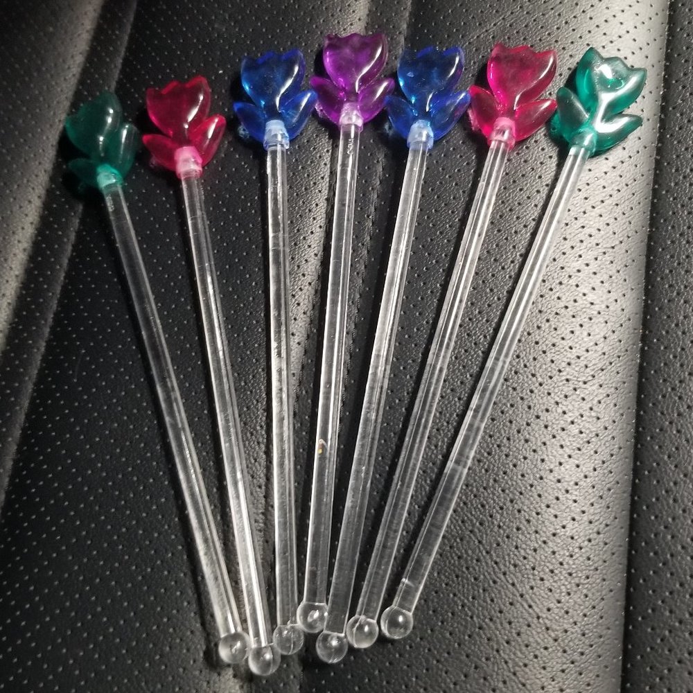 Acrylic Tulip Drink Stir Rods - set of 7